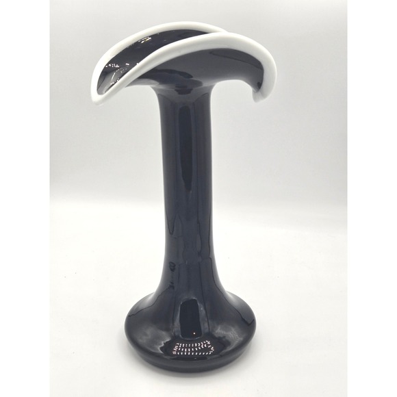 Black & White Modernist Bud 11" Vase Art Glass Floral Sculpture Home Decor - Picture 1 of 6